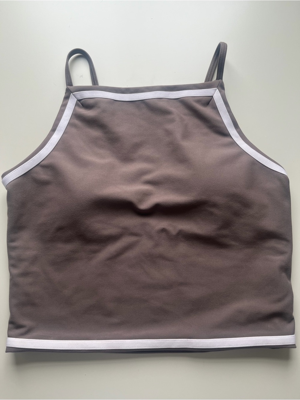 Women’s Cropped Brown Tank Top with White Trim